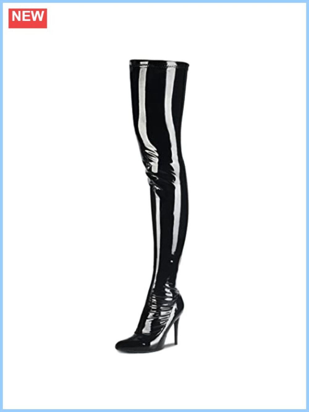 Patent Leather PU Thigh High Boots Pointed Toe Stiletto Side Zip Over Knee